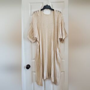 Beige Knit Boho Style Open Cardigan Size 14/16